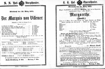 Theaterzettel (Oper und Burgtheater in Wien) 18710315 Seite: 1