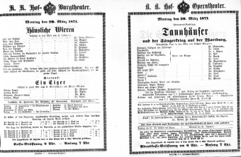 Theaterzettel (Oper und Burgtheater in Wien) 18710320 Seite: 1