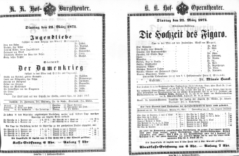 Theaterzettel (Oper und Burgtheater in Wien) 18710321 Seite: 1