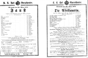 Theaterzettel (Oper und Burgtheater in Wien) 18710322 Seite: 1