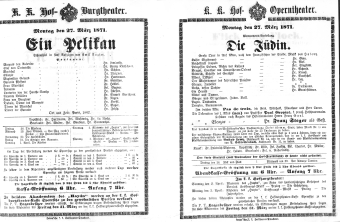 Theaterzettel (Oper und Burgtheater in Wien) 18710327 Seite: 1