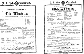 Theaterzettel (Oper und Burgtheater in Wien) 18710328 Seite: 1