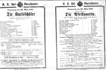 Theaterzettel (Oper und Burgtheater in Wien) 18710330 Seite: 1