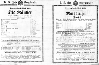 Theaterzettel (Oper und Burgtheater in Wien) 18710401 Seite: 1
