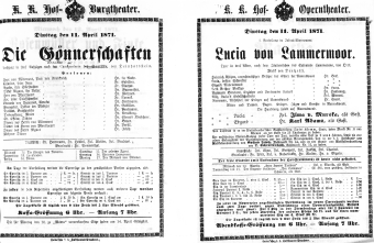 Theaterzettel (Oper und Burgtheater in Wien) 18710411 Seite: 1