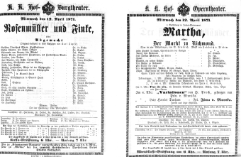 Theaterzettel (Oper und Burgtheater in Wien) 18710412 Seite: 1