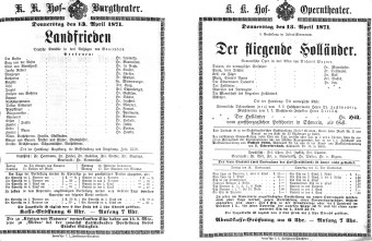 Theaterzettel (Oper und Burgtheater in Wien) 18710413 Seite: 1