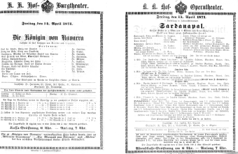 Theaterzettel (Oper und Burgtheater in Wien) 18710414 Seite: 1