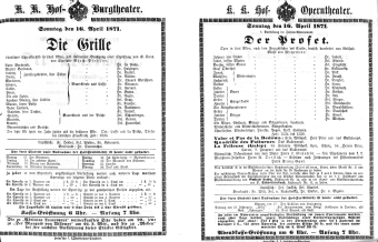 Theaterzettel (Oper und Burgtheater in Wien) 18710416 Seite: 1