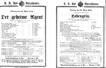 Theaterzettel (Oper und Burgtheater in Wien) 18710418 Seite: 1