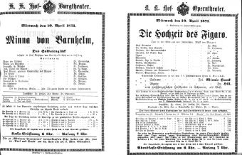 Theaterzettel (Oper und Burgtheater in Wien) 18710419 Seite: 1