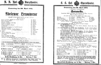 Theaterzettel (Oper und Burgtheater in Wien) 18710420 Seite: 1