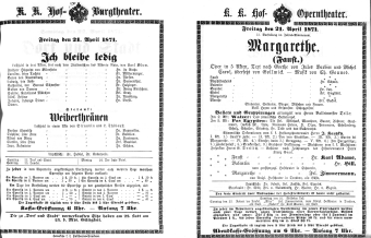 Theaterzettel (Oper und Burgtheater in Wien) 18710421 Seite: 1