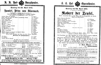 Theaterzettel (Oper und Burgtheater in Wien) 18710423 Seite: 1