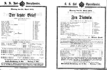 Theaterzettel (Oper und Burgtheater in Wien) 18710424 Seite: 1