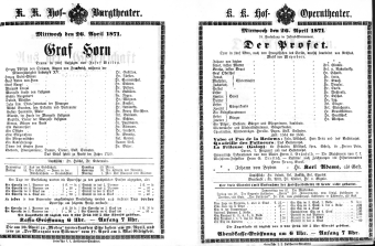 Theaterzettel (Oper und Burgtheater in Wien) 18710426 Seite: 1