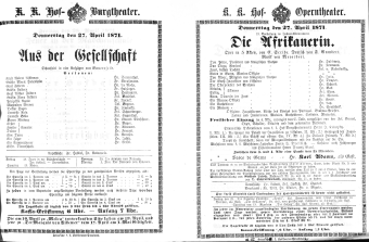Theaterzettel (Oper und Burgtheater in Wien) 18710427 Seite: 1