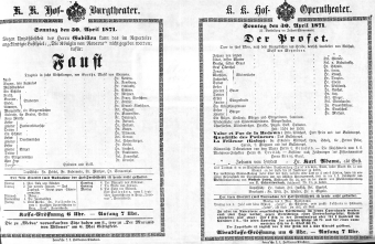 Theaterzettel (Oper und Burgtheater in Wien) 18710430 Seite: 1