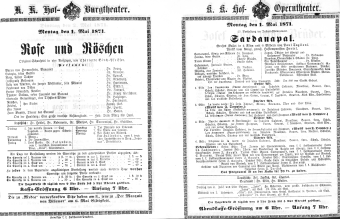 Theaterzettel (Oper und Burgtheater in Wien) 18710501 Seite: 1