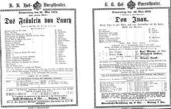 Theaterzettel (Oper und Burgtheater in Wien) 18710511 Seite: 1