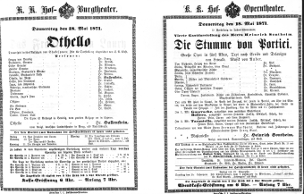 Theaterzettel (Oper und Burgtheater in Wien) 18710518 Seite: 1