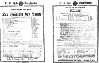 Theaterzettel (Oper und Burgtheater in Wien) 18710519 Seite: 1