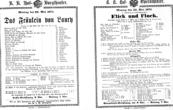 Theaterzettel (Oper und Burgtheater in Wien) 18710522 Seite: 1