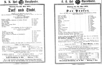 Theaterzettel (Oper und Burgtheater in Wien) 18710523 Seite: 1