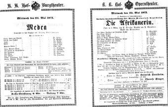 Theaterzettel (Oper und Burgtheater in Wien) 18710524 Seite: 1