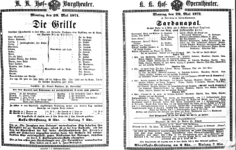 Theaterzettel (Oper und Burgtheater in Wien) 18710529 Seite: 1