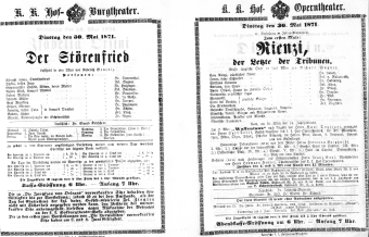 Theaterzettel (Oper und Burgtheater in Wien) 18710530 Seite: 1
