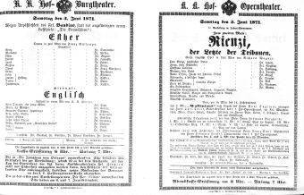 Theaterzettel (Oper und Burgtheater in Wien) 18710603 Seite: 1