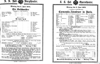 Theaterzettel (Oper und Burgtheater in Wien) 18710605 Seite: 1