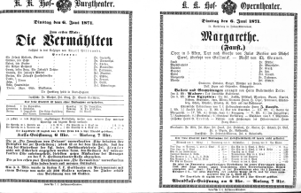 Theaterzettel (Oper und Burgtheater in Wien) 18710606 Seite: 1