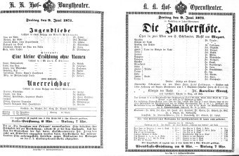 Theaterzettel (Oper und Burgtheater in Wien) 18710609 Seite: 1