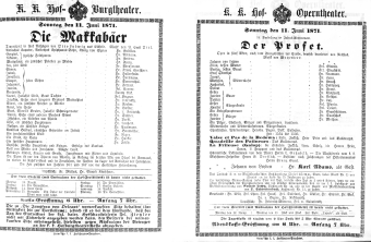 Theaterzettel (Oper und Burgtheater in Wien) 18710611 Seite: 1