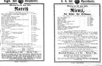 Theaterzettel (Oper und Burgtheater in Wien) 18710612 Seite: 1