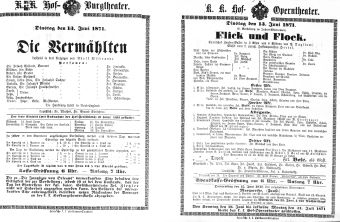 Theaterzettel (Oper und Burgtheater in Wien) 18710613 Seite: 1