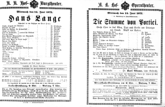 Theaterzettel (Oper und Burgtheater in Wien) 18710614 Seite: 1