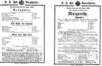 Theaterzettel (Oper und Burgtheater in Wien) 18710615 Seite: 1