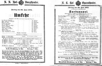 Theaterzettel (Oper und Burgtheater in Wien) 18710616 Seite: 1