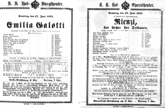 Theaterzettel (Oper und Burgtheater in Wien) 18710617 Seite: 1