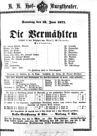 Theaterzettel (Oper und Burgtheater in Wien) 18710618 Seite: 1