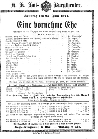 Theaterzettel (Oper und Burgtheater in Wien) 18710625 Seite: 1