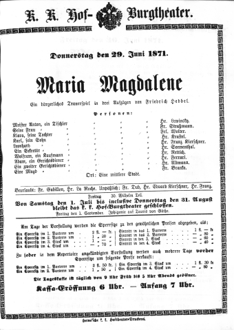 Theaterzettel (Oper und Burgtheater in Wien) 18710629 Seite: 1