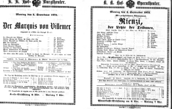 Theaterzettel (Oper und Burgtheater in Wien) 18710704 Seite: 1