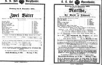 Theaterzettel (Oper und Burgtheater in Wien) 18710709 Seite: 1