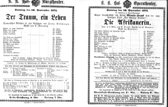 Theaterzettel (Oper und Burgtheater in Wien) 18710710 Seite: 1