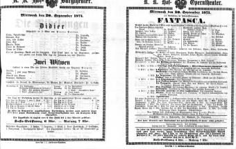 Theaterzettel (Oper und Burgtheater in Wien) 18710720 Seite: 1
