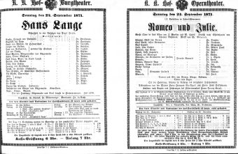 Theaterzettel (Oper und Burgtheater in Wien) 18710724 Seite: 1